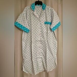 Vintage Quiet Moments Teal Polka Dot Button Front Sleep Shirt OSFM